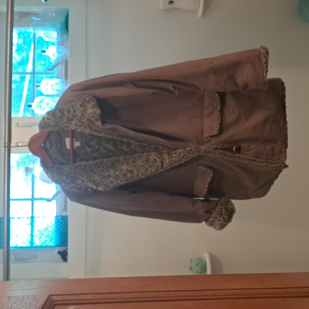JJill Button Down coat gray faux fur lining  Medium